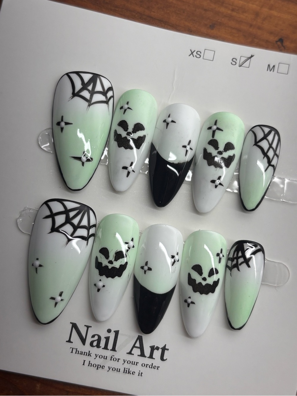 Halloween Mint Green & White Press on Nail Set